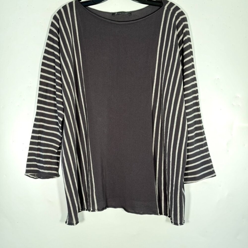 NWT Cotton-Viscose Blend Striped Relaxed Fit Gray Knit Top Made in Italy L/XL